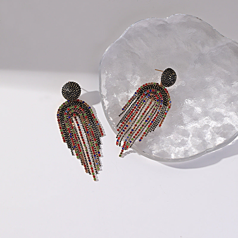Wholesale Beaded Tassels Inlaid Zircon Earrings